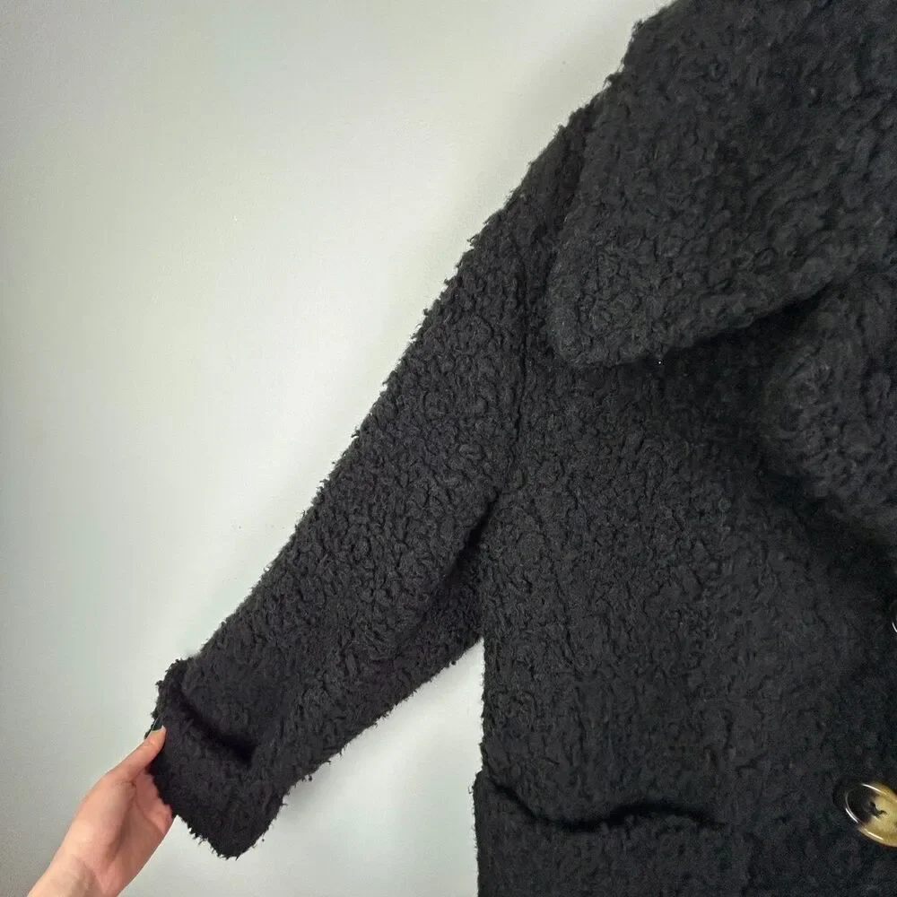 Free People So Soft Cozy Peacoat Sherpa Teddy Jacket Faux Shearling Black Coat S